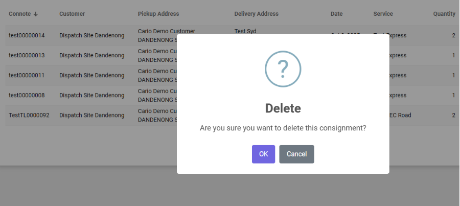 Deleting Consignments